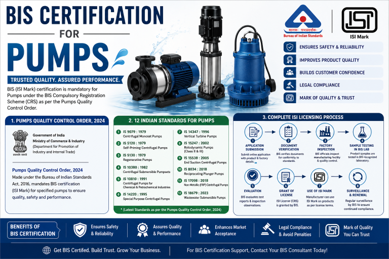 BIS Certification for Pumps in India: The Pumps Quality Control Order, the 12 Indian Standards and the Complete ISI Licensing Process