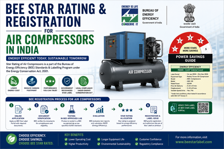 BEE Star Rating & Registration for Air Compressors in India: Efficiency, Star Labelling and the Complete Process