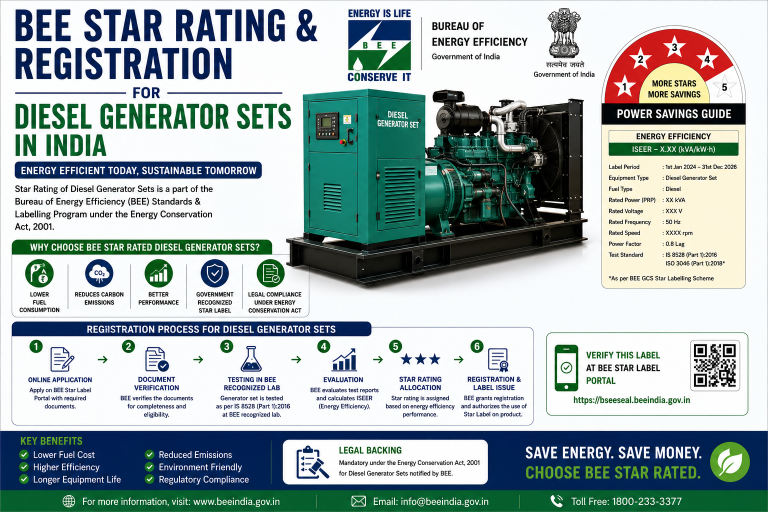 BEE Star Rating & Registration for Diesel Generator Sets in India: Specific Fuel Consumption, Schedule 18 and the Complete Process