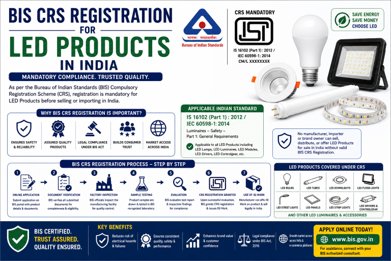 BIS CRS Registration for LED Products in India: IS 16102, LED Lamps, Luminaires and the Complete Compliance Process