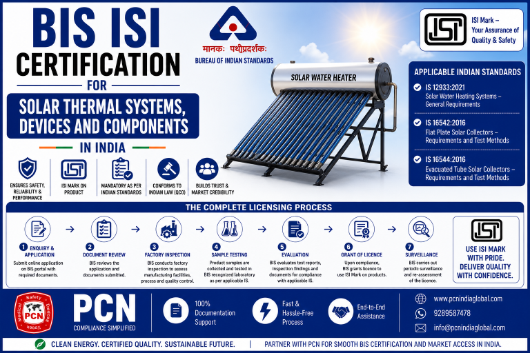 BIS ISI Certification for Solar Thermal Systems, Devices and Components in India: IS 12933, IS 16542, IS 16544 and the Complete Licensing Process