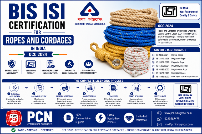 BIS ISI Certification for Ropes and Cordages in India: QCO 2024, Covered IS Standards and the Complete Licensing Process