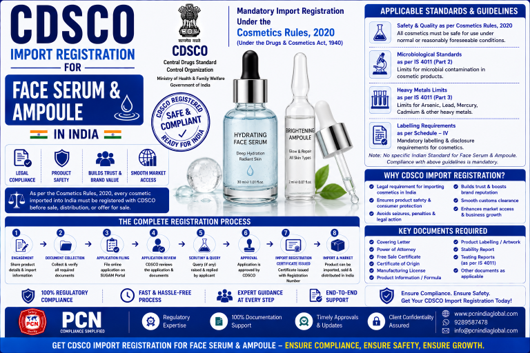 CDSCO Import Registration for Face Serum & Ampoule in India: Standards, Documents and the Complete Process