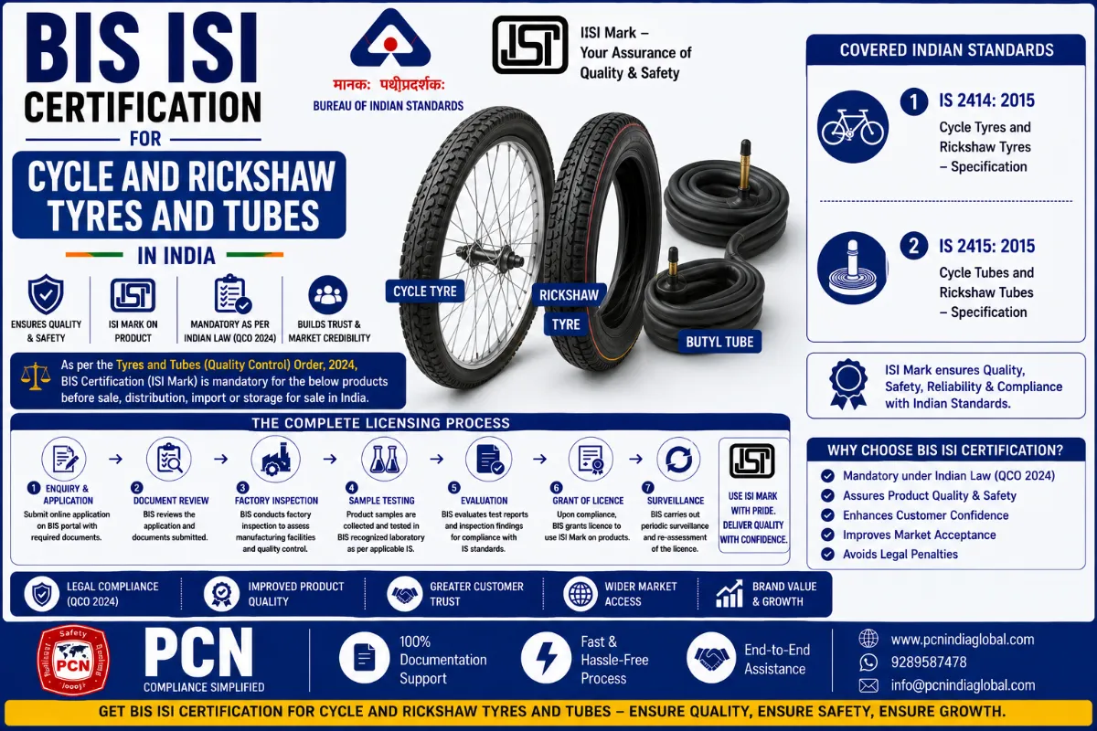 BIS ISI Certification for Cycle and Rickshaw Tyres and Tubes in India: IS 2414, IS 2415 and the Complete Licensing Proce