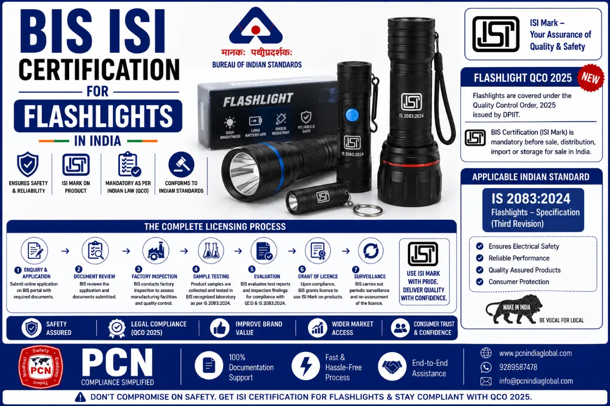 BIS ISI Certification for Flashlights in India: Flashlight QCO 2025, IS 2083:2024 and the Complete Licensing Process