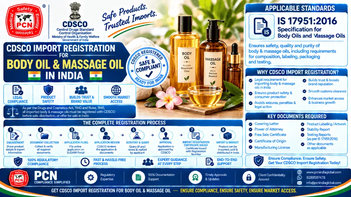 CDSCO Import Registration for Body Oil & Massage Oil in India: Standards, Documents and the Complete Process
