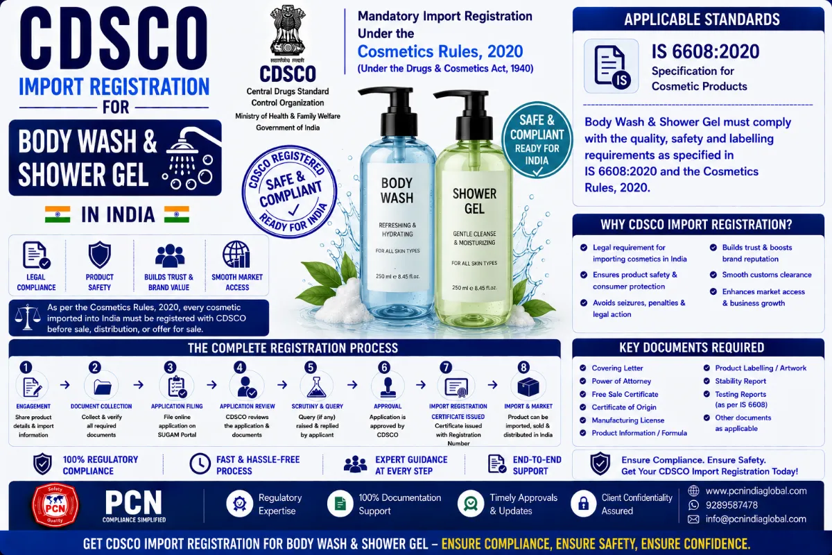 CDSCO Import Registration for Body Wash & Shower Gel in India: Standards, Documents and the Complete Process