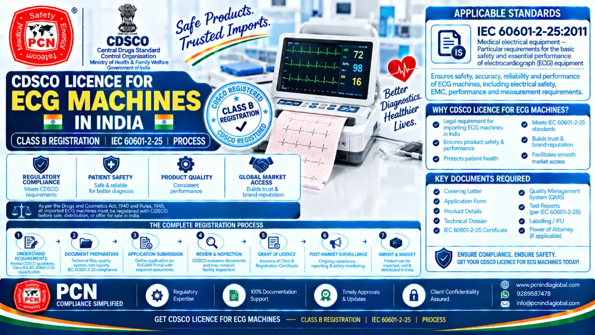 CDSCO Licence for ECG Machines in India: Class B Registration, IEC 60601-2-25 and Process