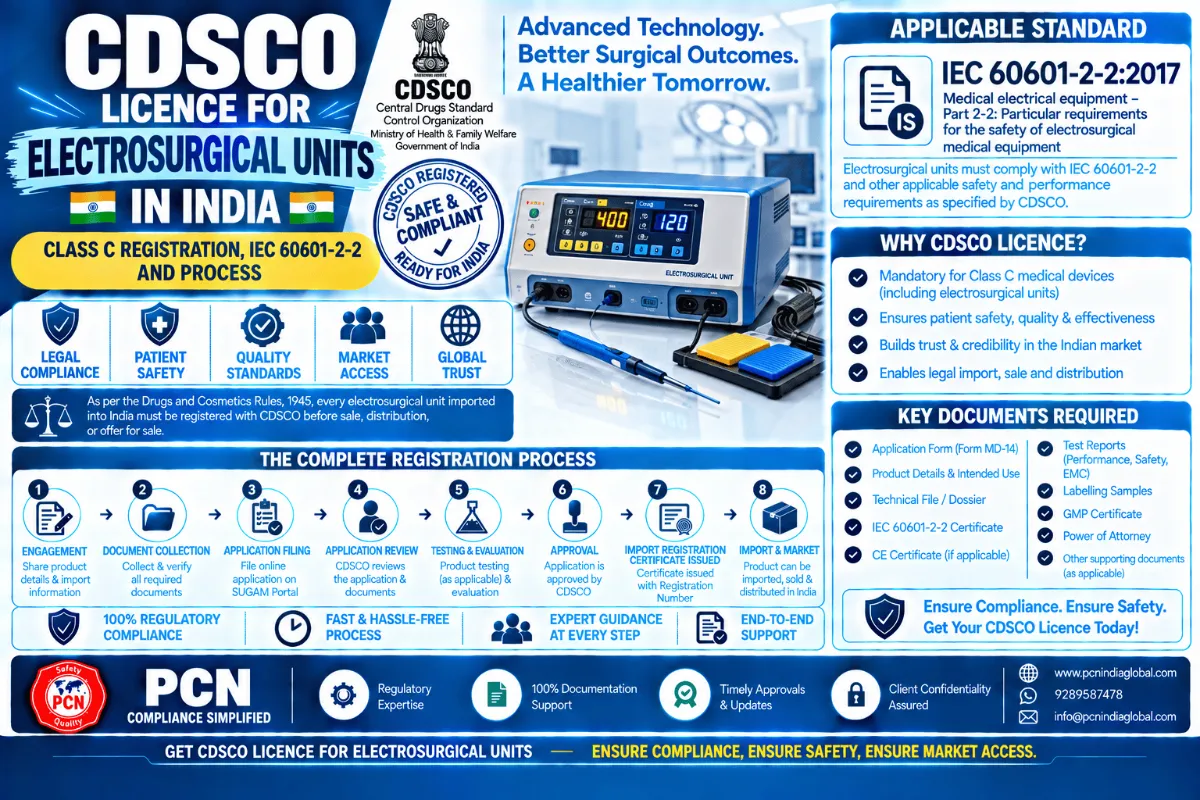 CDSCO Licence for Electrosurgical Units in India: Class C Registration, IEC 60601-2-2 and Process