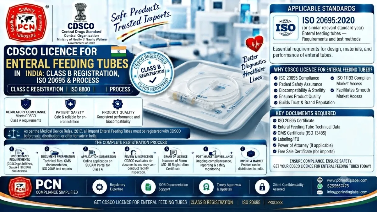 CDSCO Licence for Enteral Feeding Tubes in India: Class B Registration, ISO 20695 and Process