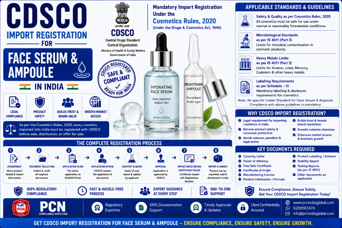 CDSCO Import Registration for Face Serum & Ampoule in India: Standards, Documents and the Complete Process