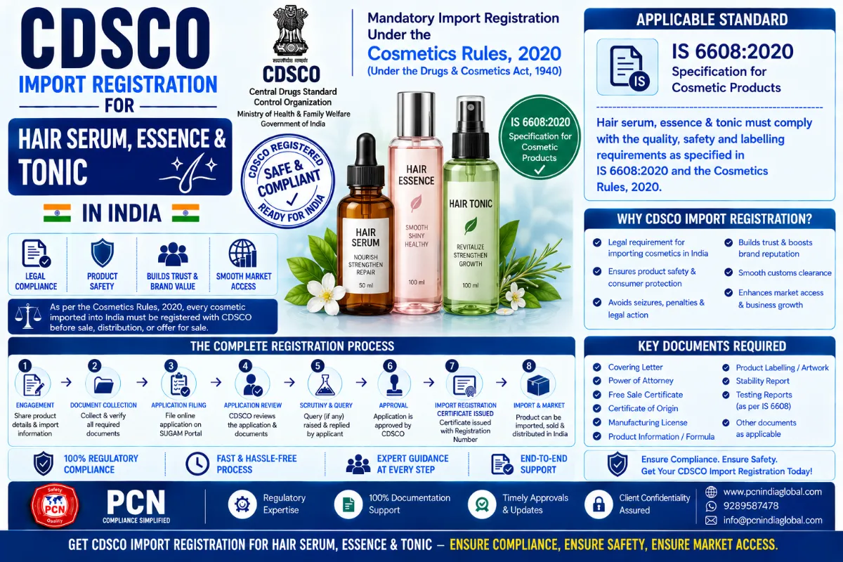 CDSCO Import Registration for Hair Serum, Essence & Tonic in India: Standards, Documents and the Complete Process