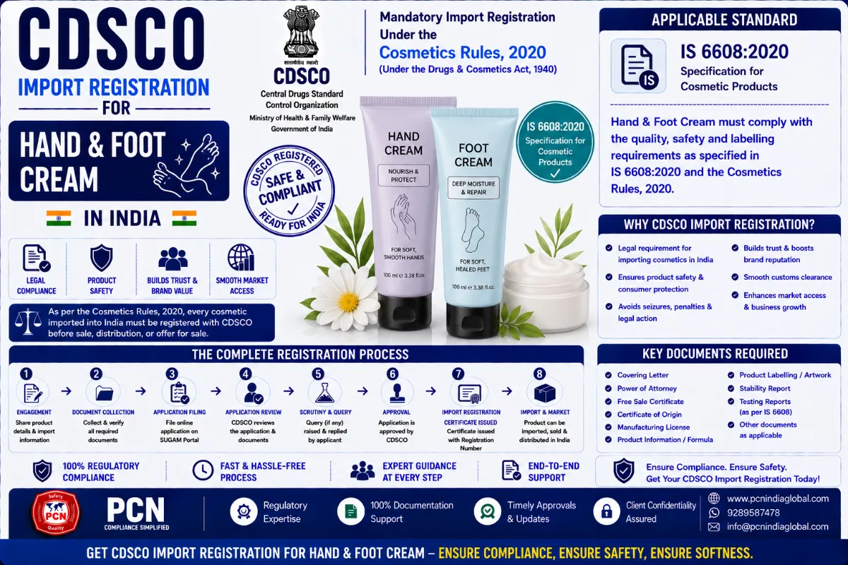 CDSCO Import Registration for Hand & Foot Cream in India: IS 6608 and the Complete Process