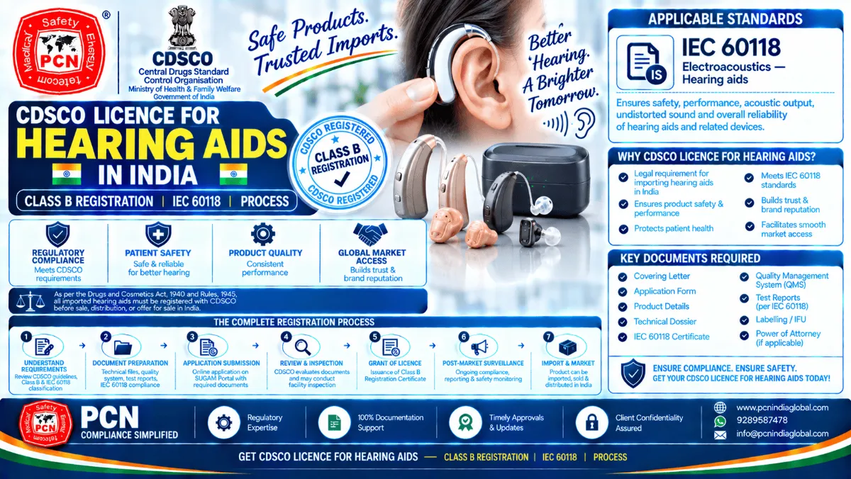 CDSCO Licence for Hearing Aids in India: Class B Registration, IEC 60118 and Process