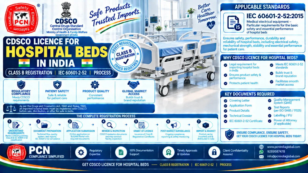 CDSCO Licence for Hospital Beds in India: Class B Registration, IEC 60601-2-52 and Process