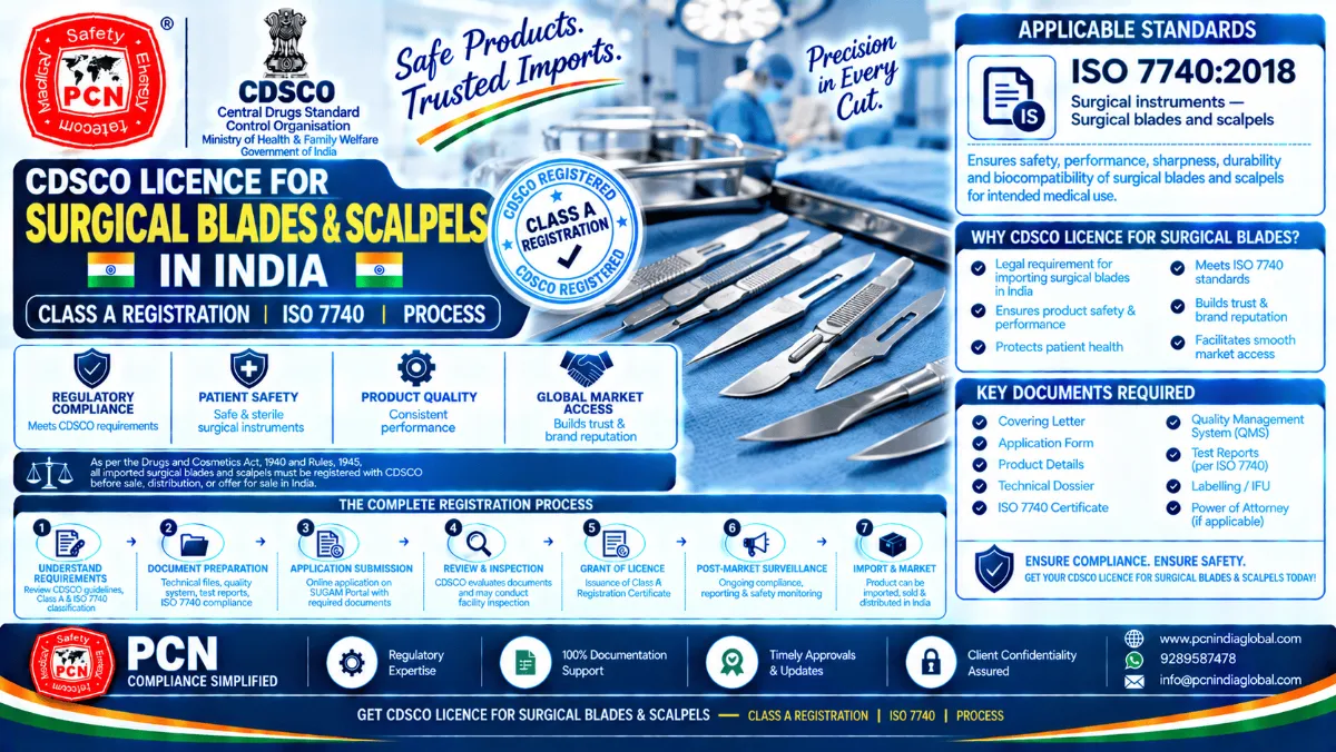 CDSCO Licence for Surgical Blades & Scalpels in India: Class A Registration, ISO 7740 and Process